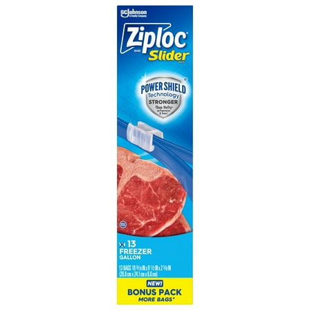 Ziploc Freezer Bags, Gallon Size Reusable Slider Bags, Power Shield Technology, 13 Count