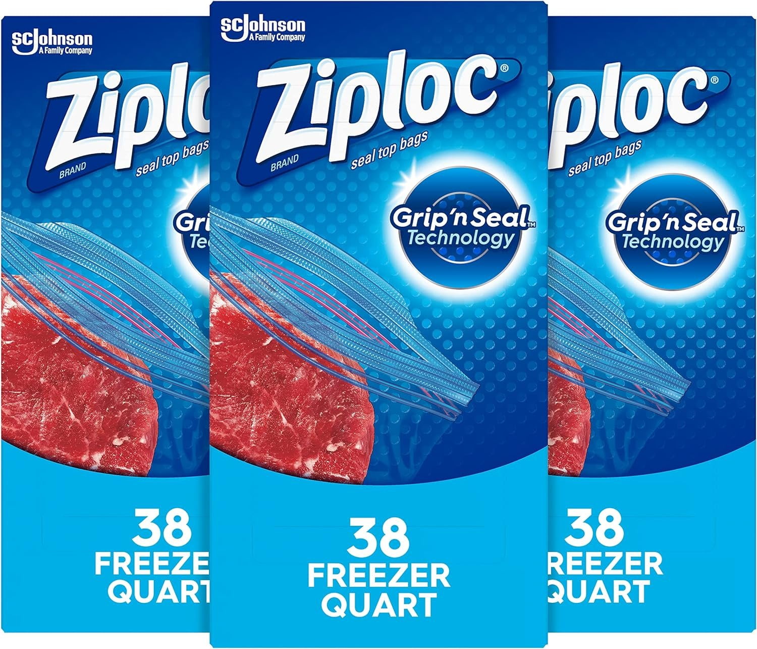 Ziploc Freezer Bags with New Grip 'n Seal Technology, Quart, 38