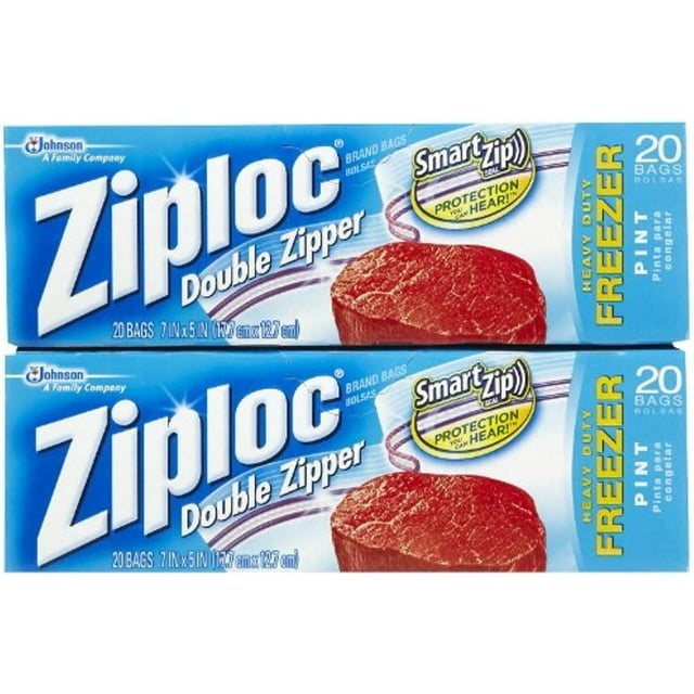 Ziploc Freezer Double Zipper Bags, Pint Size 20 Ct 2 Pk