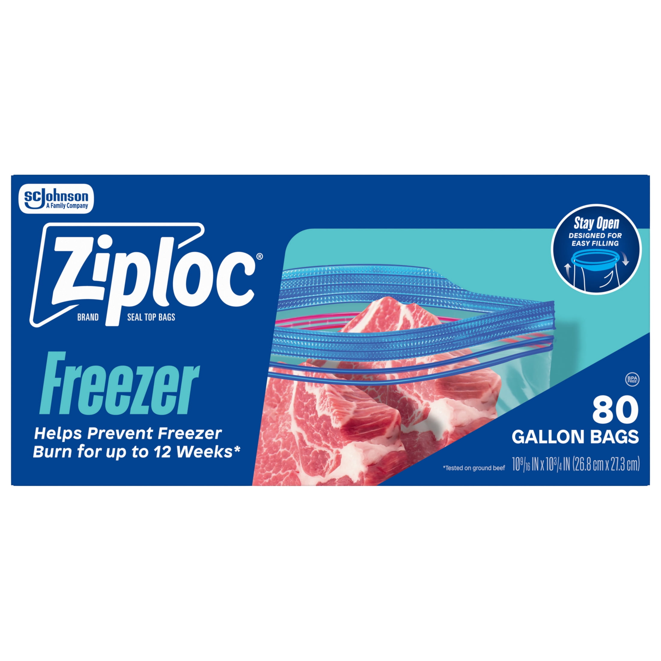 Ziploc Freezer Gallon Bags, Stay Open Design, Grip 'n Seal