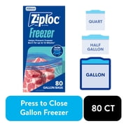 Ziploc Freezer Gallon Food Storage Bags, School Supplies, Stay Open Design, Grip 'n Seal Technology, Zipper, 80 Count
