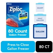 Ziploc Freezer Gallon Bag, School Supplies, Stay Open Design, Grip 'n Seal Technology, Reusable, 80 Count