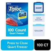 Ziploc Freezer Quart Bag, Stay Open Design, Grip 'n Seal Technology, Reusable, 100 Count