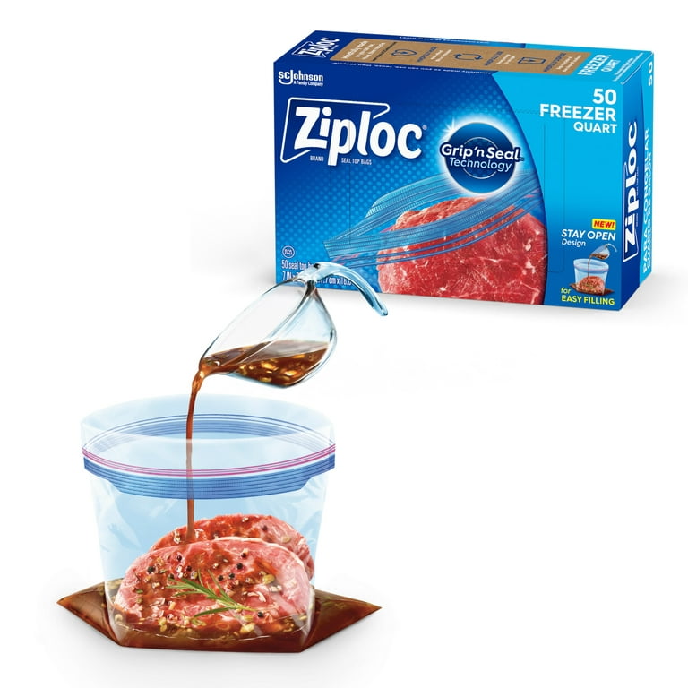 ZiplocÆ Brand Freezer Bags with Grip 'n Seal Technology, Quart, 50