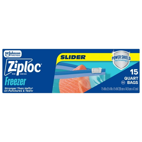 Ziploc® Brand Quart Freezer Slider Bags, Power Shield™ Technology for More Durability, 15 Count
