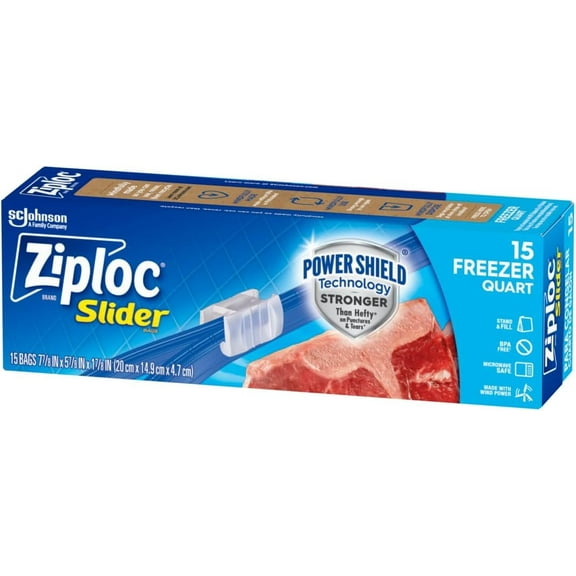 Ziploc, Freezer Slider Bags - Quart Size, Count 1 - Freezer Bags / Grab Varieties & Flavors