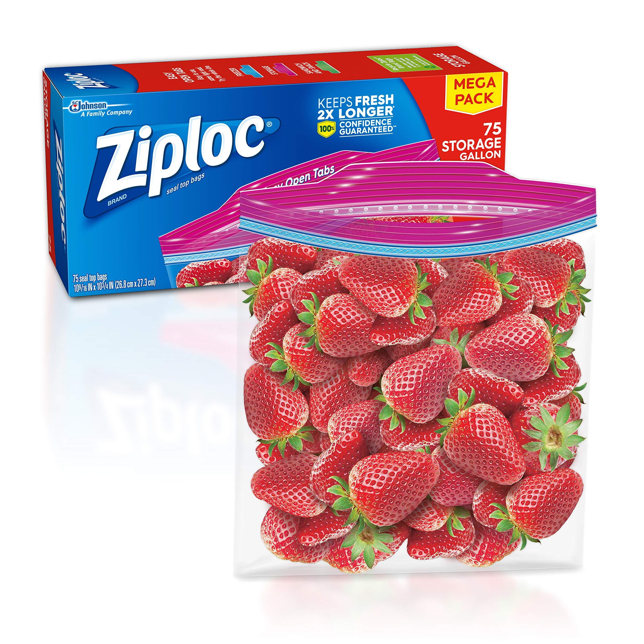 Ziploc Gallon Food Storage Bags, New Stay Open Design with Stand-Up Bottom,  Easy to Fill, 75 Count