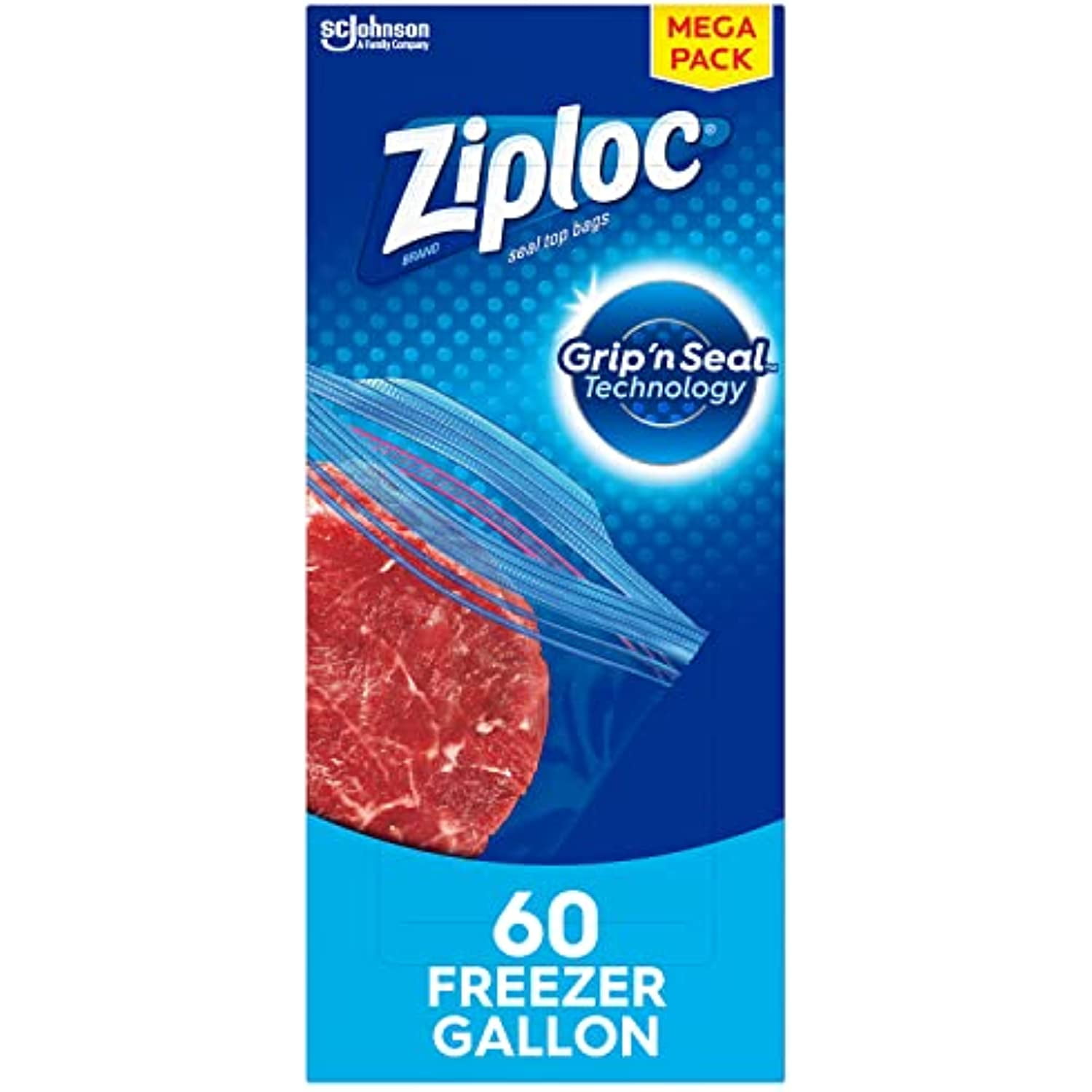 Ziploc Gallon Food Storage Freezer Bags, Grip N Seal Technology For