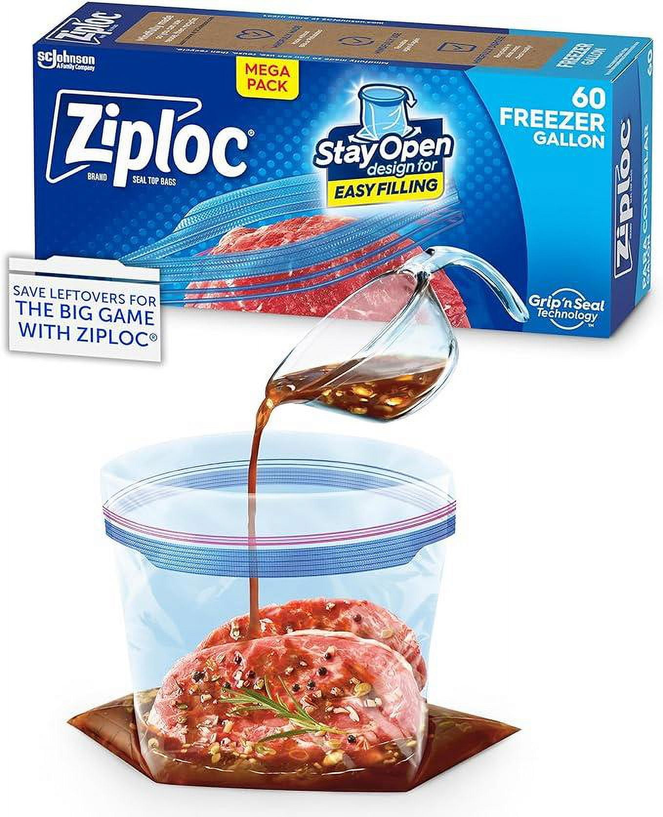 Ziploc Gallon Food Storage Freezer Bags, New Stay Open Design with