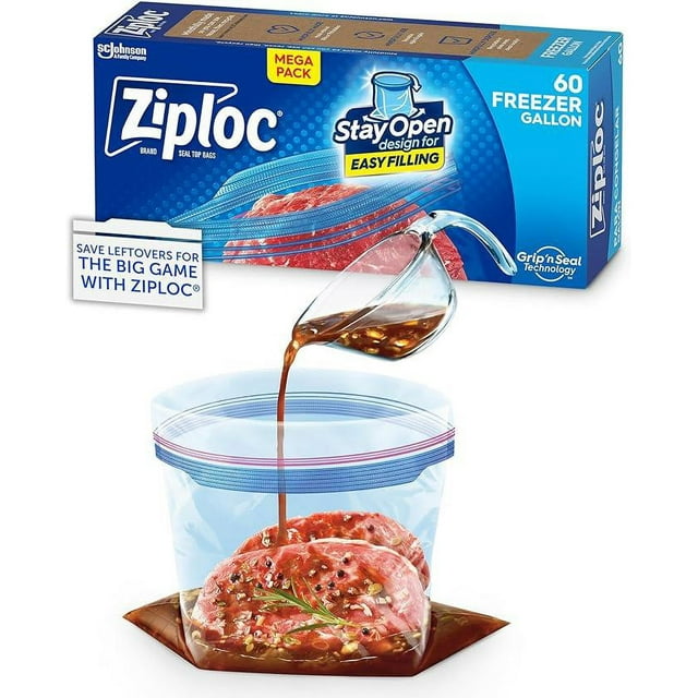 Ziploc Gallon Food Storage Freezer Bags, New Stay Open Design with