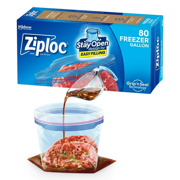 Ziploc Gallon Food Storage Freezer Bags, Stay Open Design with Stand-Up Bottom, Easy to Fill, 80 Count