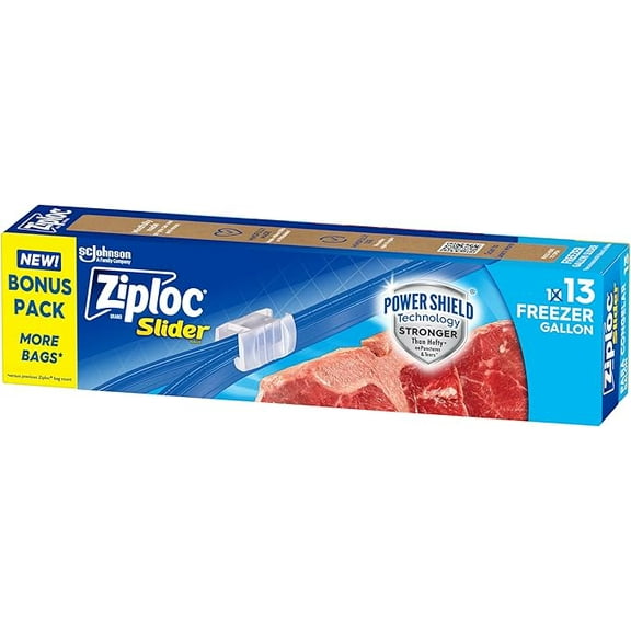 Ziploc Gallon Food Storage Freezer Slider Bags, Power Shield Technology for More Durability, 13 Bags Total