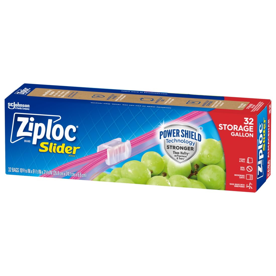 Ziploc Gallon Food Storage Slider Bags, Power Shield Technology for