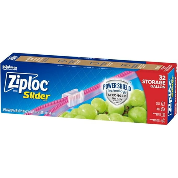 Ziploc Gallon Food Storage Slider Bags, Power Shield Technology for More Durability, 32 CT