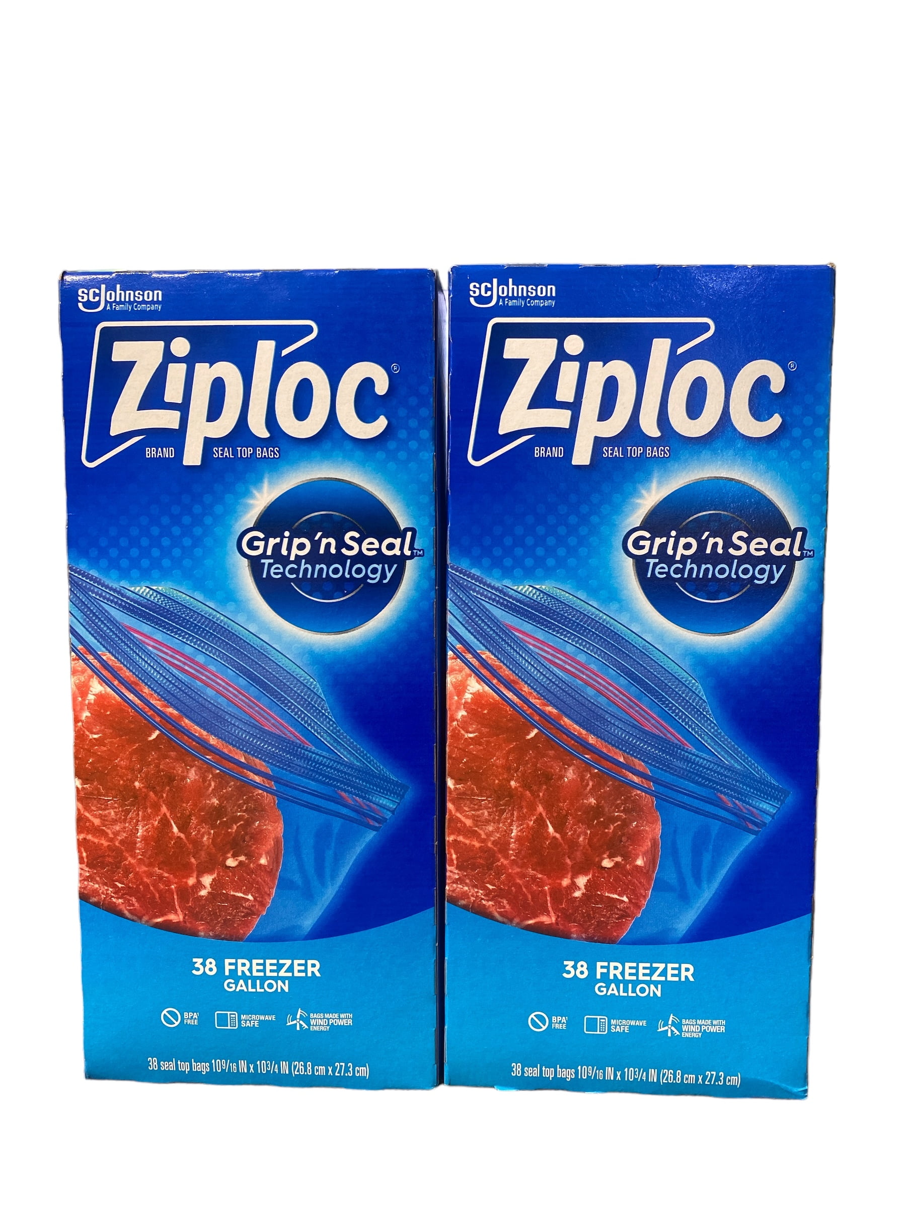 Ziploc Gallon Freezer Bags, Grip 'n Seal Technology, BPA-Free, 38