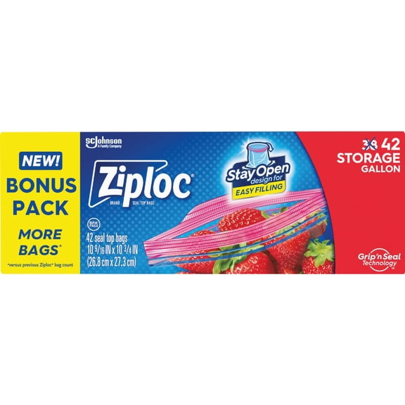SC Johnson Ziploc Gallon Size Bags - Zipper Closure, Clear - 38 Count