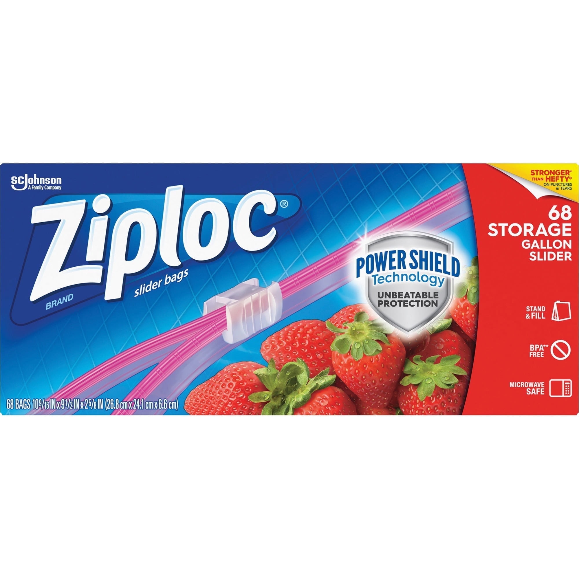 Ziploc® Gallon Storage Slider Bags - Large Size9.49" Width X 10.55" Length X 2.60" Depth - Blue - 68/each - Food, Supplies