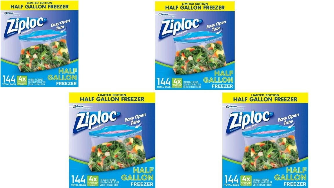 Ziploc Half Gallon Freezer Bags (4 Boxes Of 36 Bags Total Of 144 Bags
