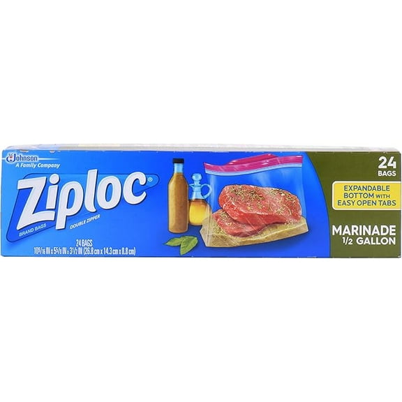 Ziploc Half Gallon Marinade Food Storage Bags for Meal Prep, Grip 'n Seal Technology for Easier Grip, Open, and Close, 24 Count