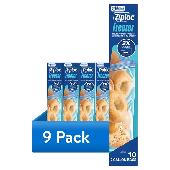 (9 pack) Ziploc® Brand Freezer Gallon Bags, Large Food Storage Bags, Zipper, 10 Count