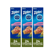 Ziploc Marinade Bags, Expandable Bottom with Easy Open Tabs, Half Gallon, 24 Count, Pack of 3 (72 Total Bags)