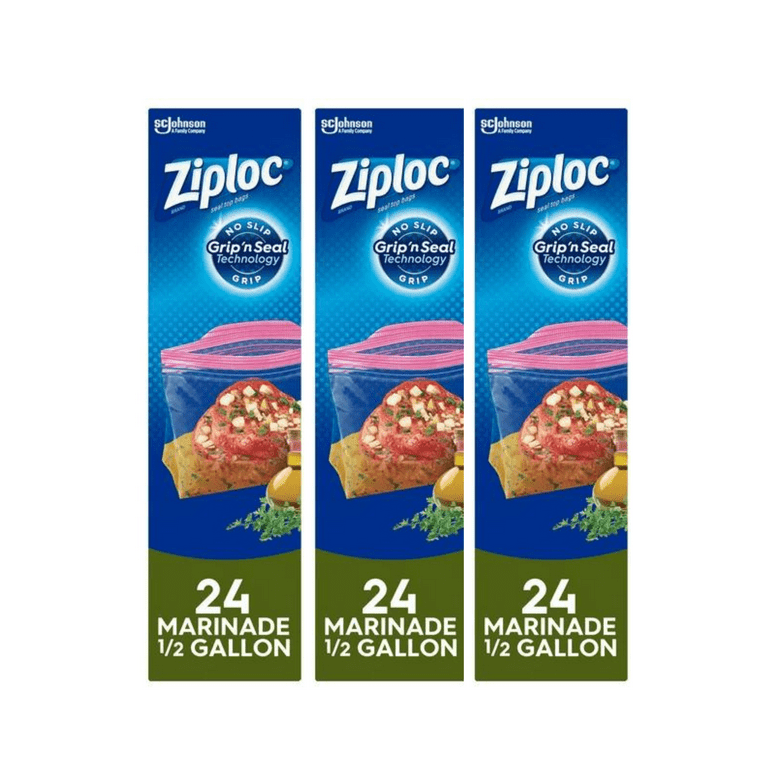 Ziploc Marinade Bags, Half Gallon, 24-Count (Pack of 3)