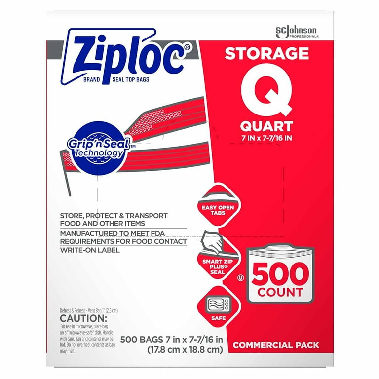 Ziploc® Quart Storage Bags - 1.75 ml, 500 Bulk