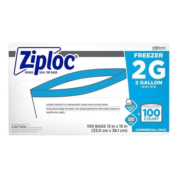 Ziploc Pinch & Seal Zipper Freezer Storage Bags, Gallon, 100 Ct