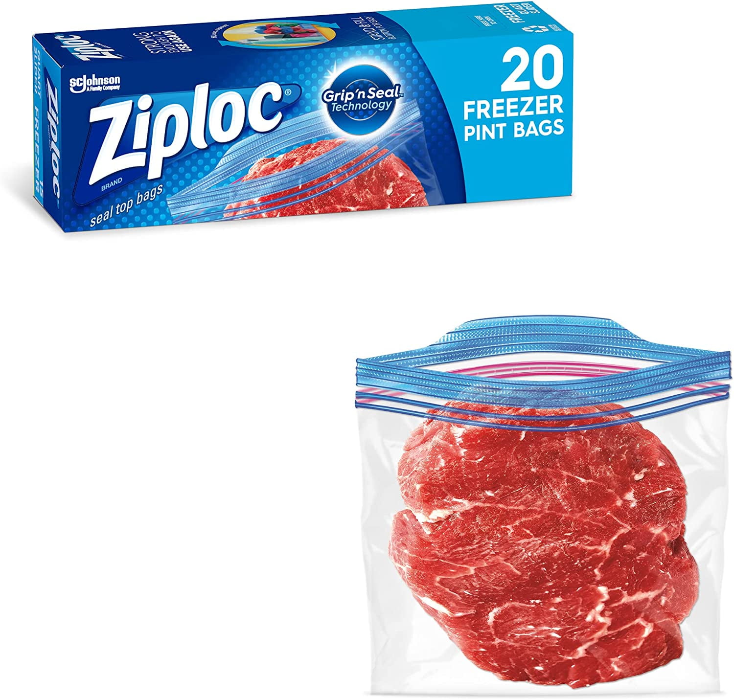 Ziploc Pint Food Storage Freezer Bags, Grip 'n Seal Technology for