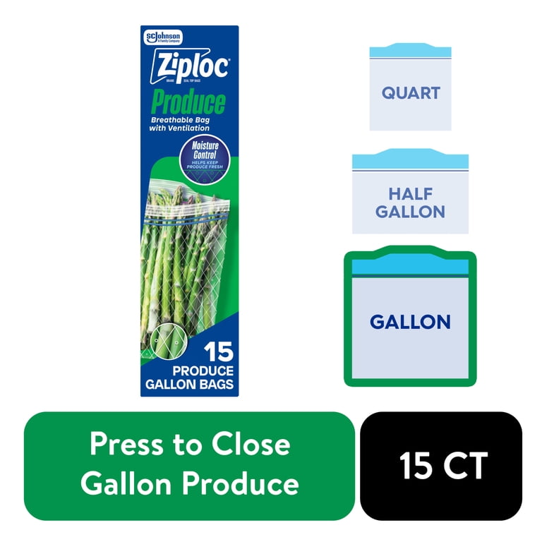 Ziploc Gallon Produce Storage Bags Moisture Control Breathable Bag