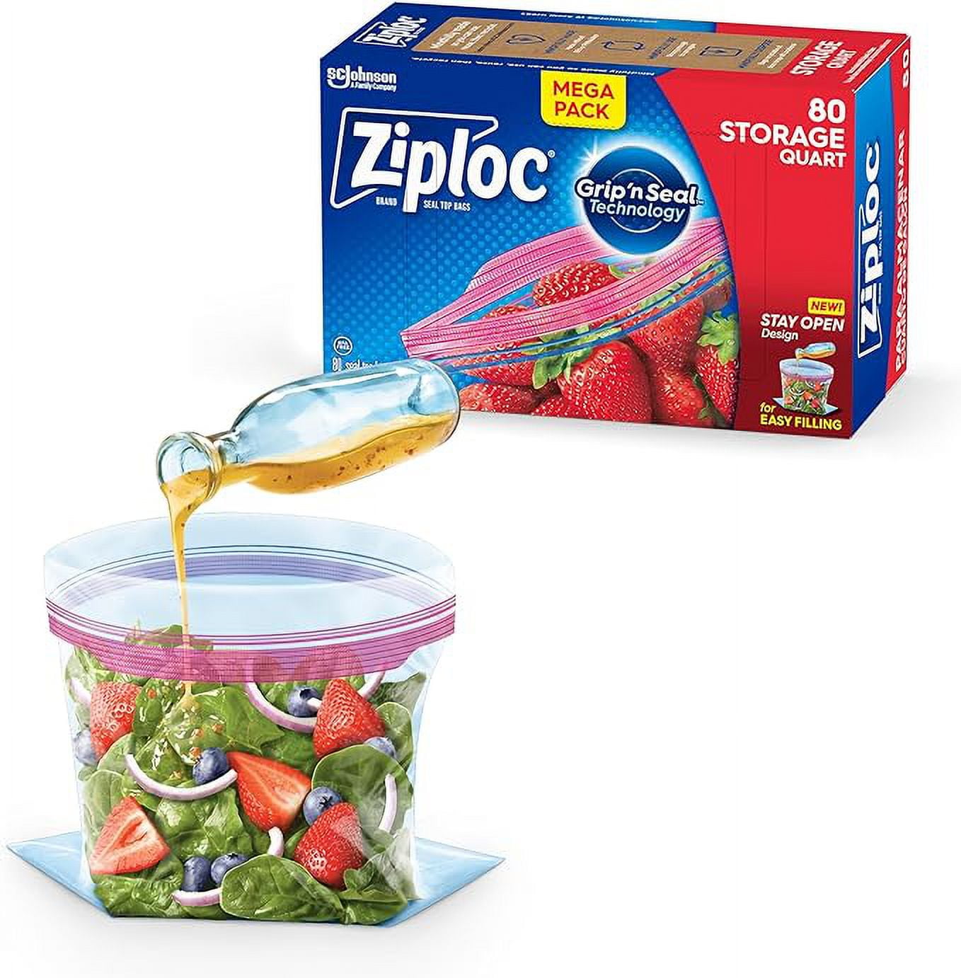 Ziploc Quart Food Storage Bags, New Stay Open Design with StandUp