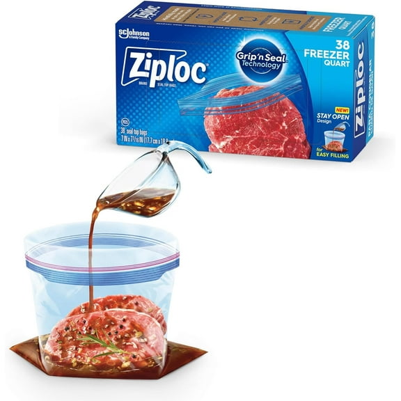Ziploc Quart Food Storage Freezer Bags - Stay Open Stand-Up Design - 38 Count