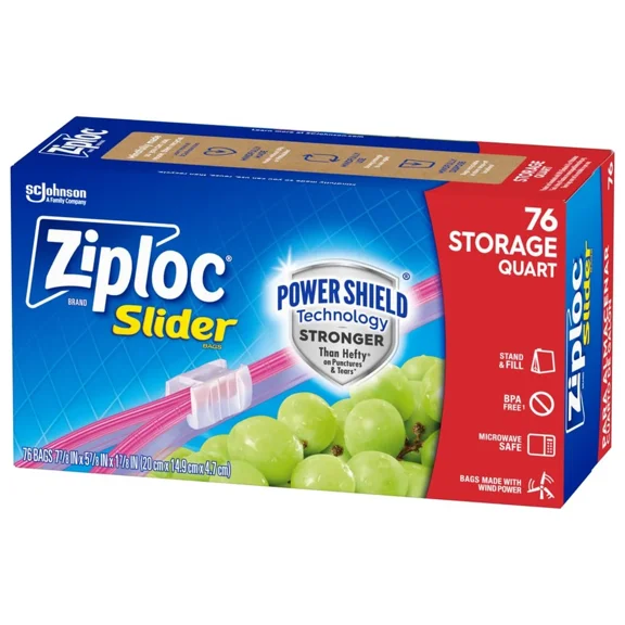 Ziploc Quart Food Storage Slider Bags 76 Count Bpa Free Durable Puncture Resi...
