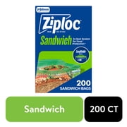 Ziploc Sandwich Bag For Food Storage, School Supplies, Grip 'n Seal Technology, Zipper, 200 Count