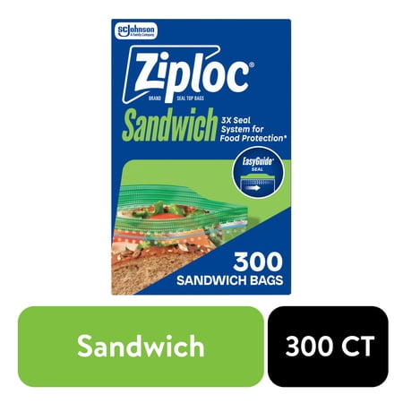 Ziploc® Brand Sandwich Bags with EasyGuide™ Texture, Grip 'n Seal Technology™, Food Storage, Zipper, 300 Count