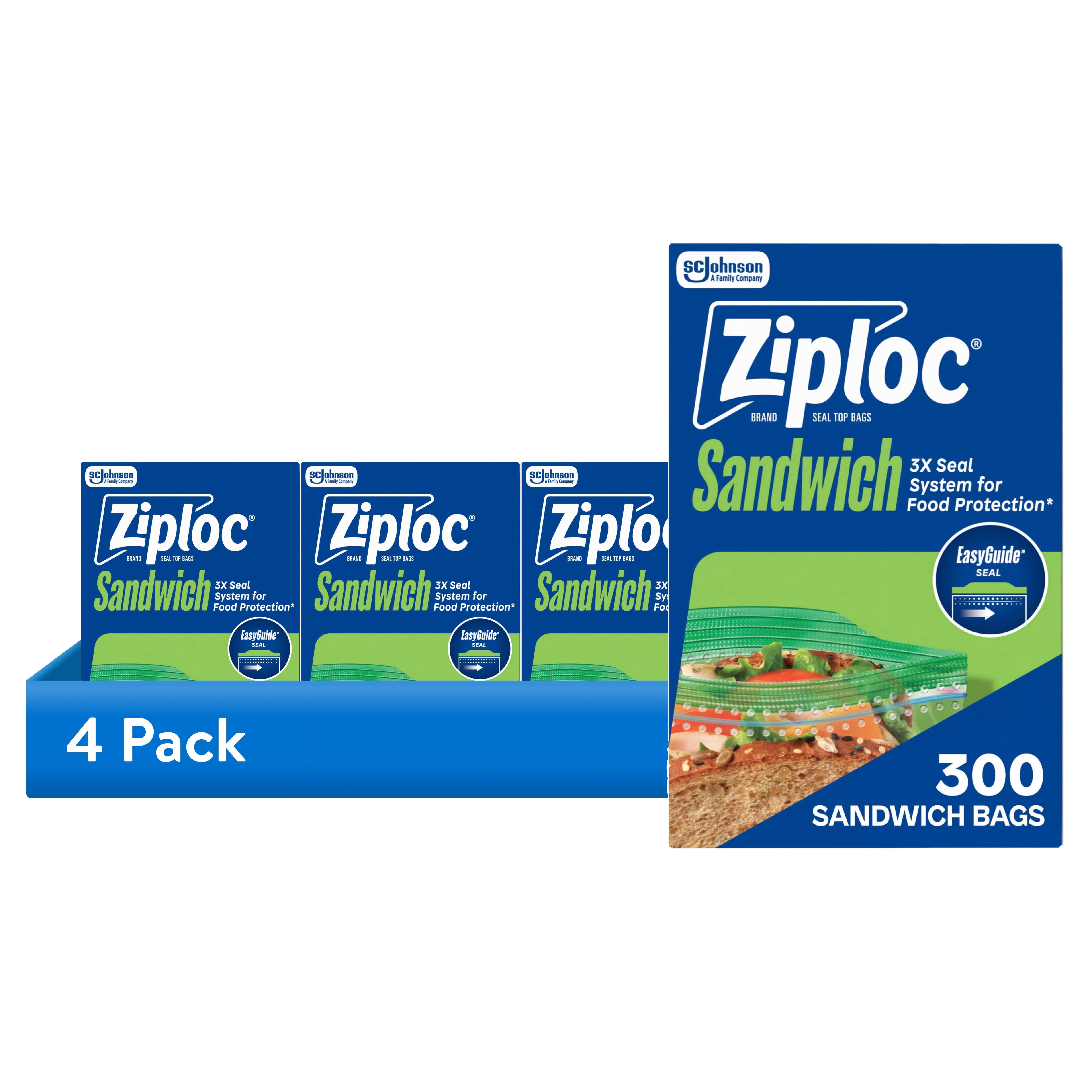 (4 pack) Ziploc® Brand Sandwich Bags with EasyGuide™ Texture, Grip 'n Seal Technology™, Food Storage, Zipper, 300 Count