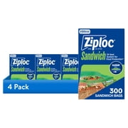 4 pack Ziploc  Brand Sandwich Bags with EasyGuide  Texture, Grip n Seal Technology , Food Storage, Zipper, 300 Count