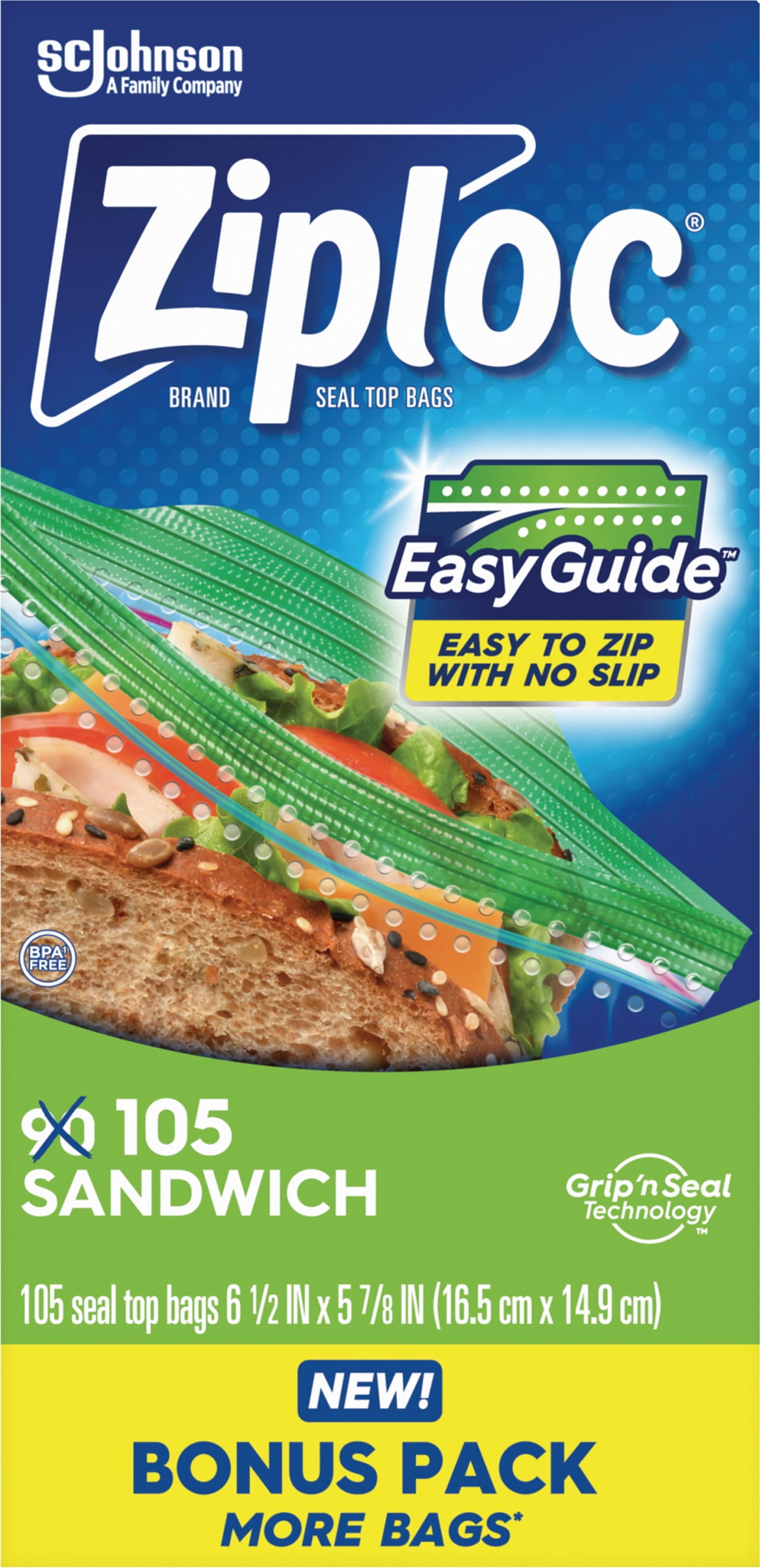Ziploc Sandwich Bags with EasyGuide 105 Count