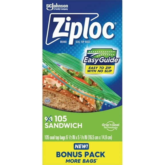 Ziploc Sandwich Bags with EasyGuide 105 Count