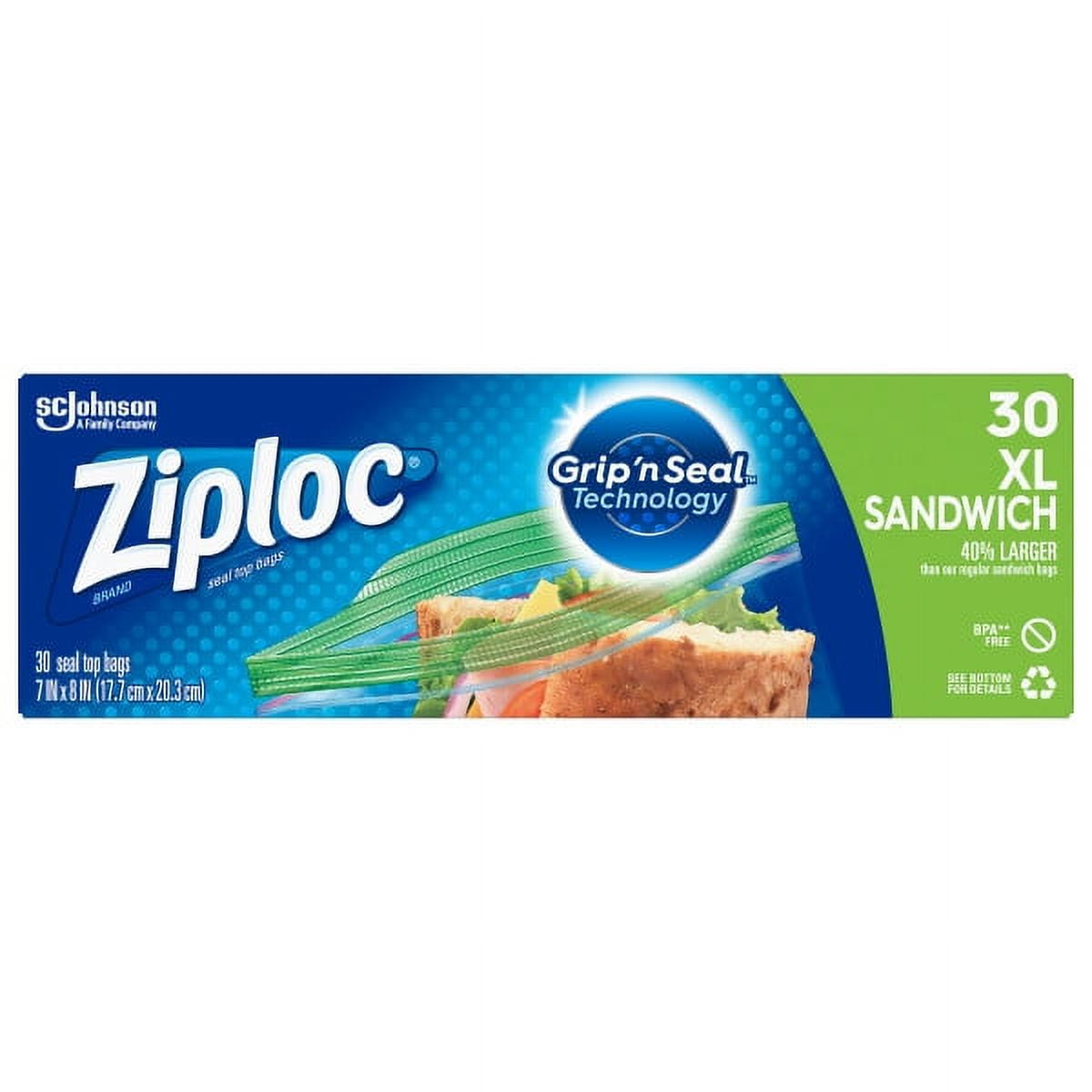 SC Johnson Ziploc® Grip 'N Seal Sandwich XL Storage Bags, 30 ct - Kroger