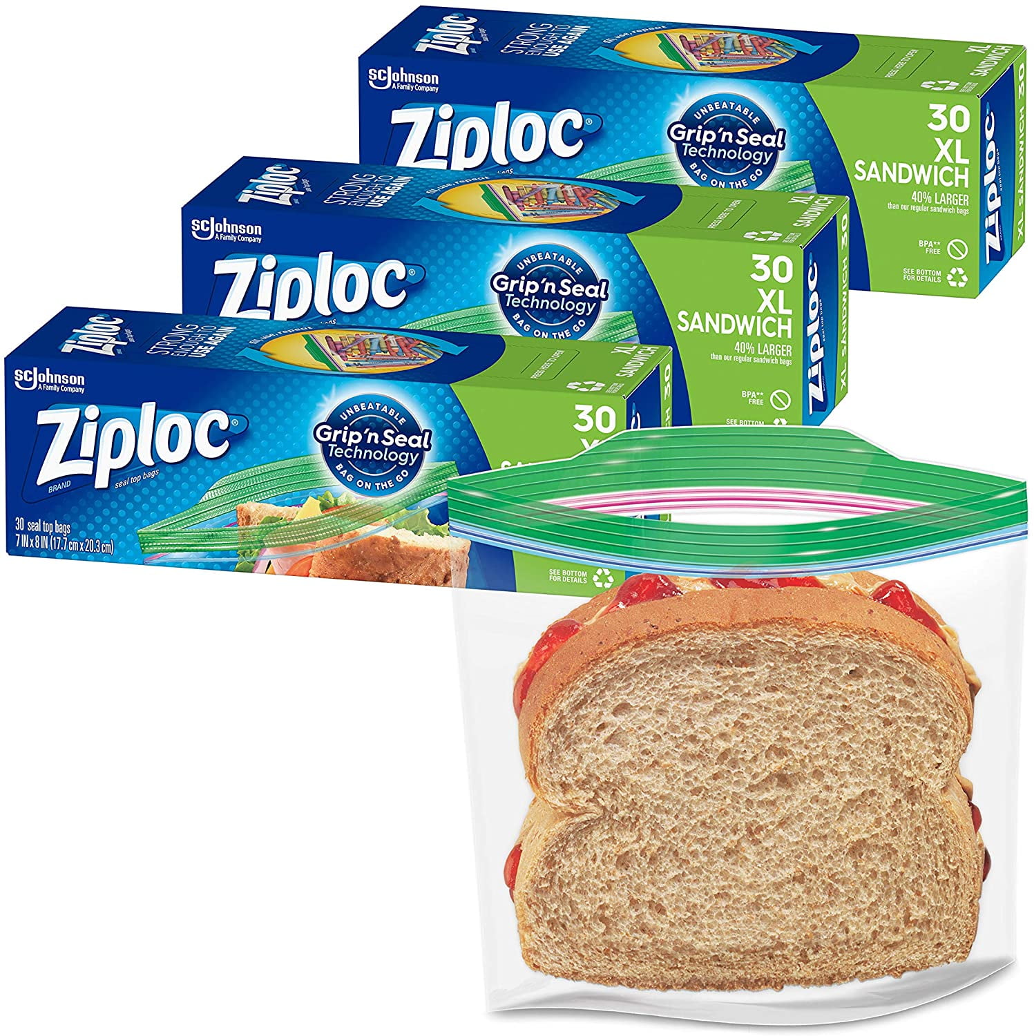 Ziploc Bolsas de almacenamiento de alimentos para congelador, grandes,  tecnología Grip 'n Seal, paquete de 3 unidades de 50 unidades (150 unidades  en