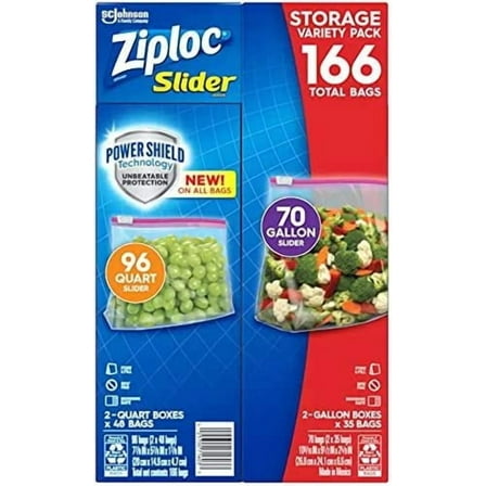Ziploc Slider Storage Bag, Variety Pack, 166-count