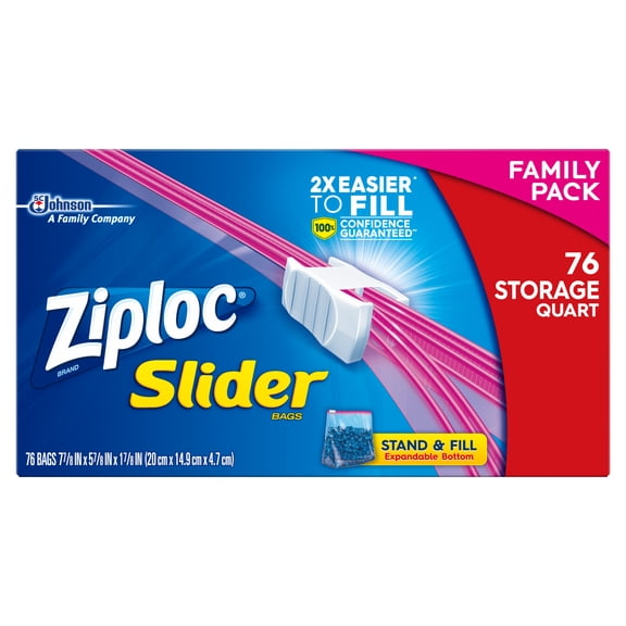 Ziploc Slider Storage Bags, Quart, 76 ct