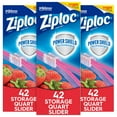 thumbnail image 1 of Ziploc Slider Storage Bags With New Power Shield Technology, For Food, Sandwich, Organization And More, Quart, (42 Count (Pack Of 3), 126 Total Bags), 1 of 3