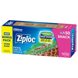 Ziploc Snack Bags with EasyGuide Texture, Small Plastic Bags with Grip 'N Seal Technology, 50 Count