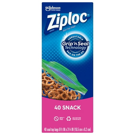 Ziploc Snack Bags with Grip 'n Seal Technology, 40 Count