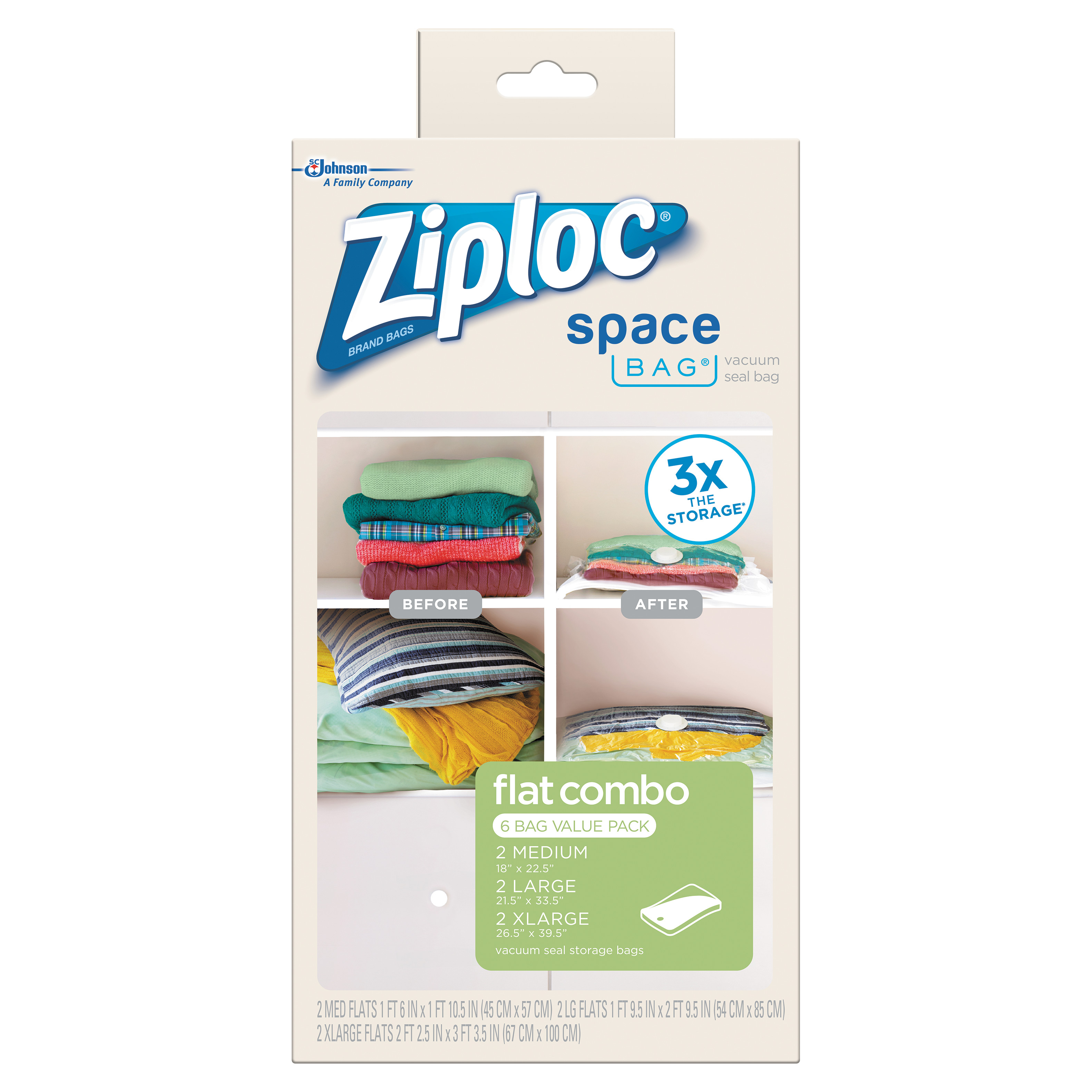 Ziploc Space Bag 6 Count Vacuum Bag 2 Medium, 2 Large, 2 Extra Large