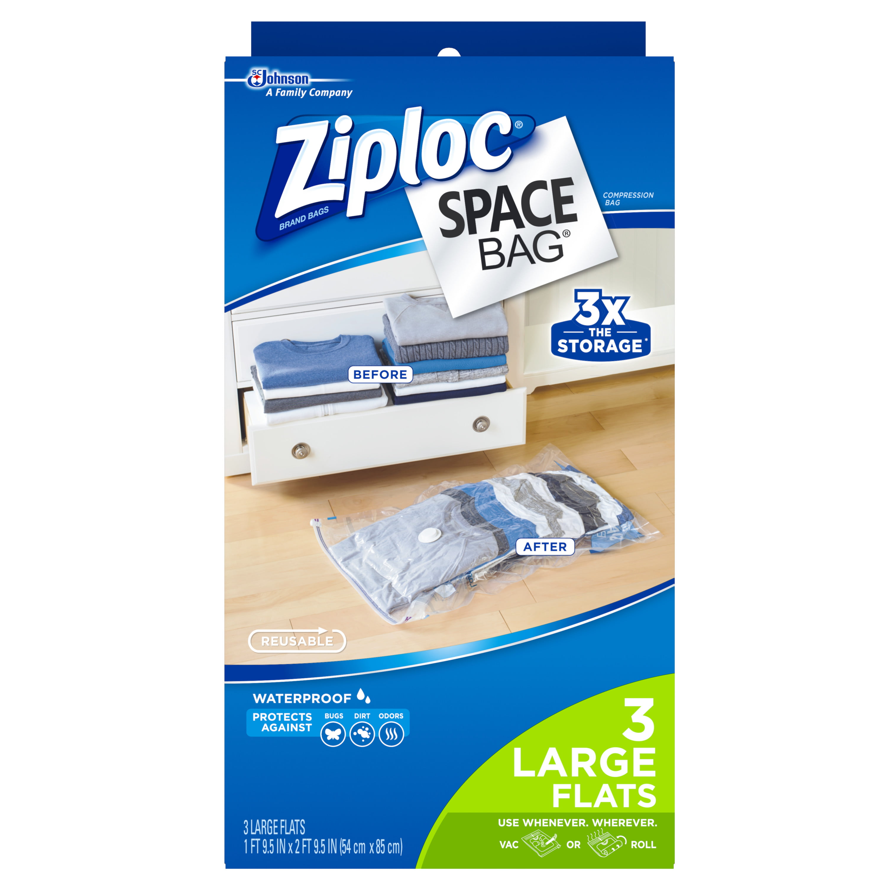 Ziploc® Big Bags, X-Large, Secure Double Zipper, 4 Ct, Expandable