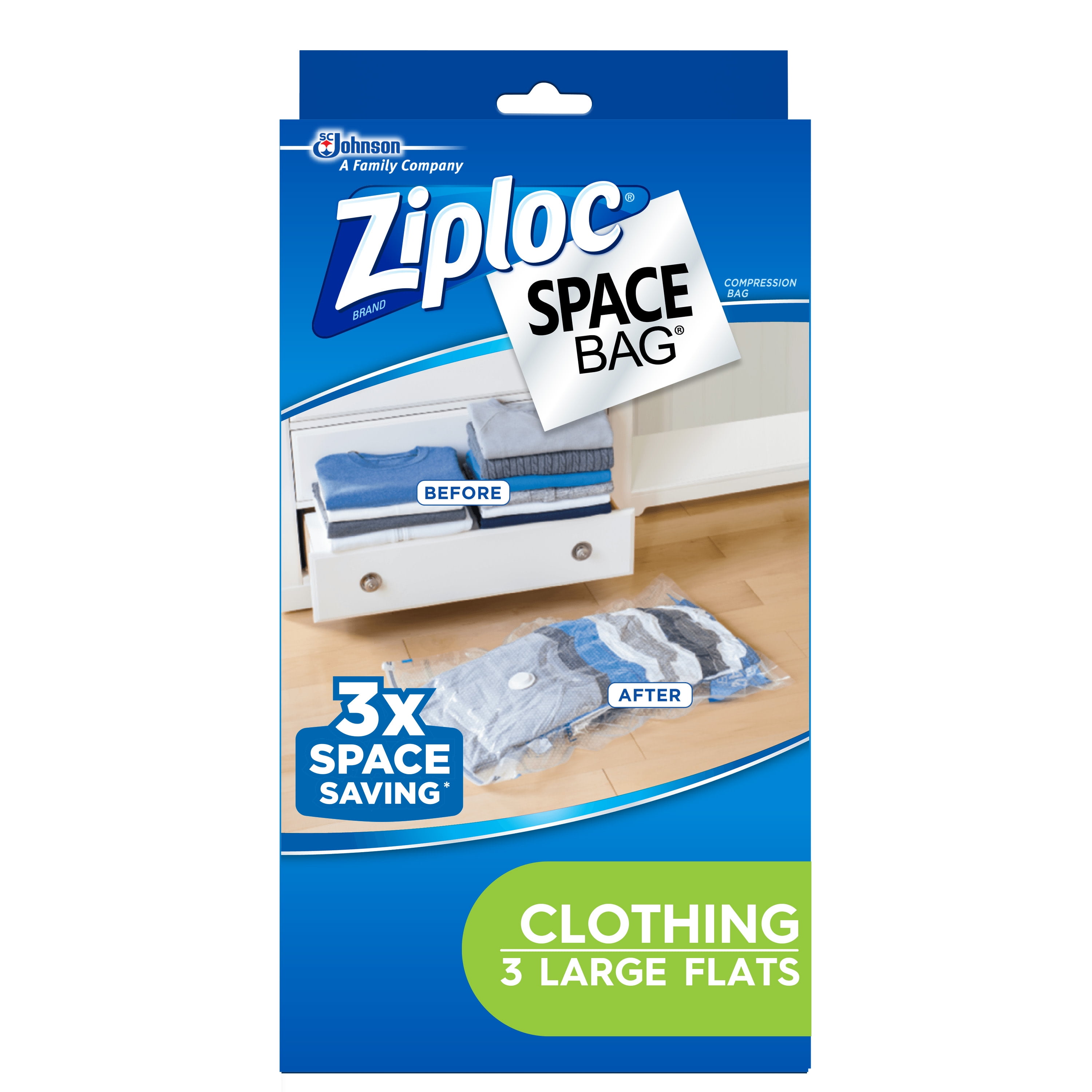 Ziploc Space Bag 3ct Combo Pack (1 Medium Flat, 1 Large Flat, 1