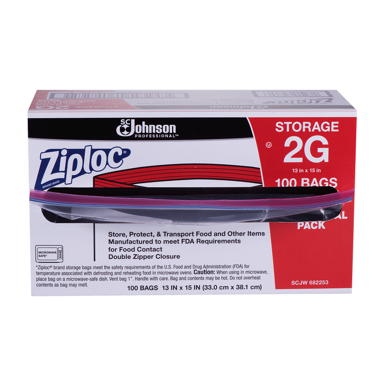 Ziploc Extra Large Resealable Jumbo Storage Bags, 2 Gallon, 100 Ct